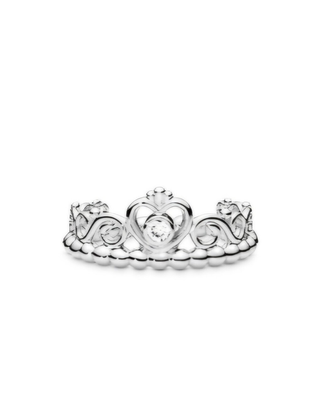 Authentic Pandora Silver Tiara Heart Ring with Cz Accent Sz 6